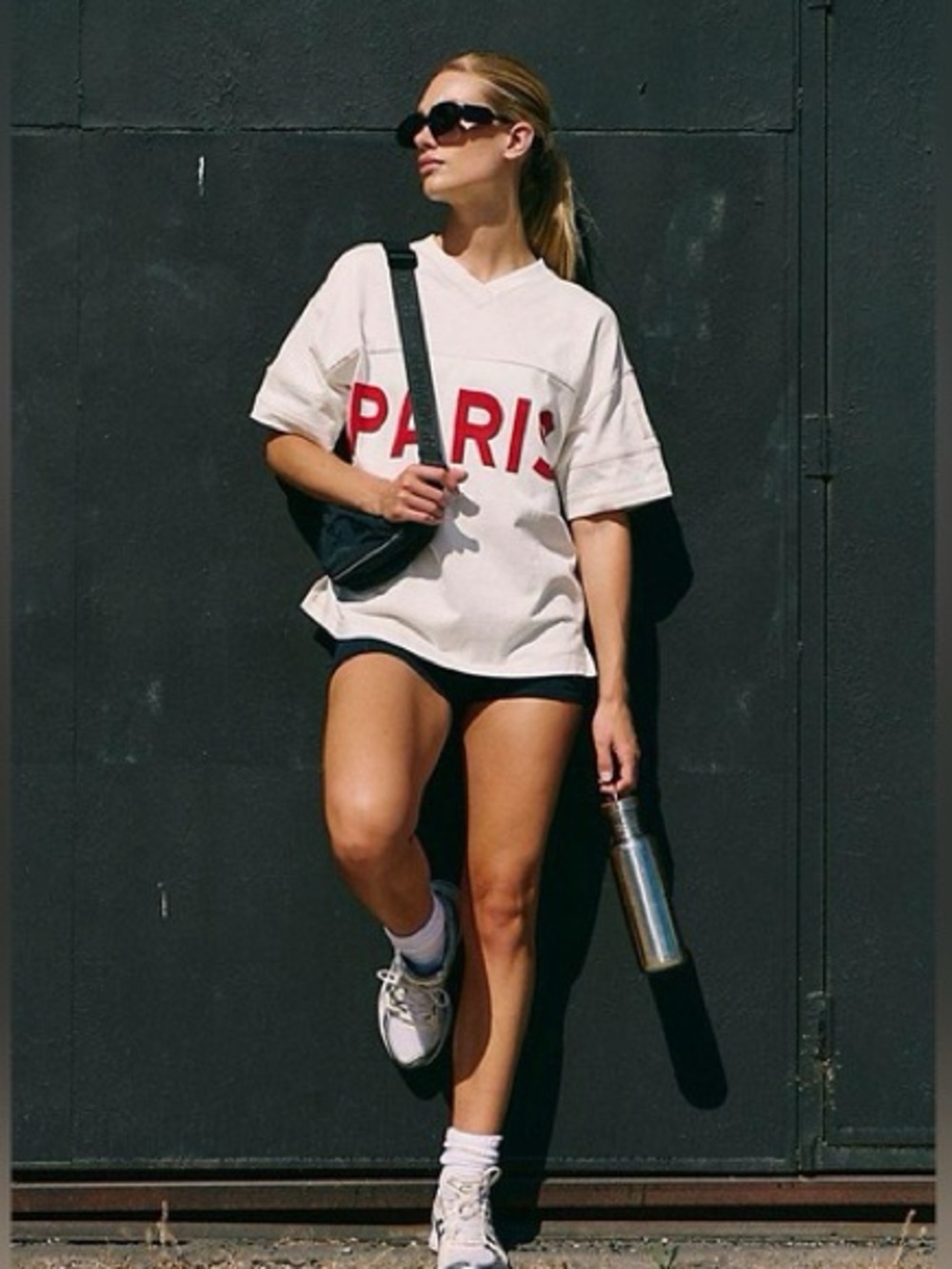NWT Free People Movement Post Up High PARIS V-neck Tee Red/Ivory